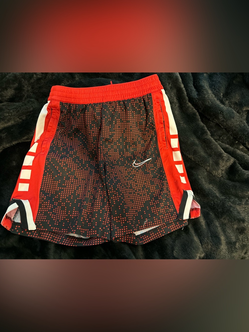 🔥 Nike ELITE DRI FIT Basketball Shorts RED /BLACK/ WHITE Boys LARGE 🏀